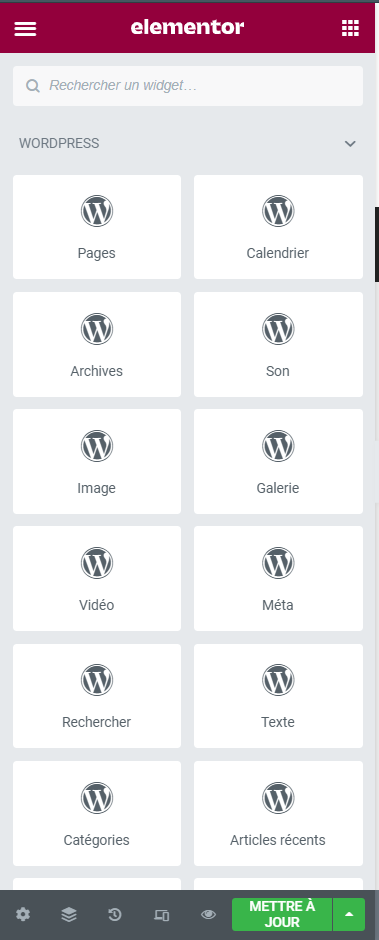 widgets fournis avec WordPress p=avec elementor pro