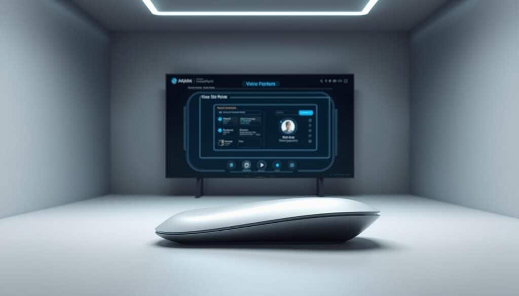 A sleek, futuristic AI voice generator set against a minimalist, high-tech backdrop. In the foreground, a smooth, elegant device with clean lines and a subtle glow, conveying the power and precision of advanced speech synthesis technology. The middle ground features a sophisticated interface with intuitive controls, reflecting the user-friendly nature of the application. The background is dominated by a muted palette of grays and blues, creating a sense of advanced, cutting-edge innovation. Soft, diffused lighting from above illuminates the scene, highlighting the seamless integration of hardware and software in this state-of-the-art voice generation tool. A sleek, futuristic AI voice generator set against a minimalist, high-tech backdrop. In the foreground, a smooth, elegant device with clean lines and a subtle glow, conveying the power and precision of advanced speech synthesis technology. The middle ground features a sophisticated interface with intuitive controls, reflecting the user-friendly nature of the application. The background is dominated by a muted palette of grays and blues, creating a sense of advanced, cutting-edge innovation. Soft, diffused lighting from above illuminates the scene, highlighting the seamless integration of hardware and software in this state-of-the-art voice generation tool.