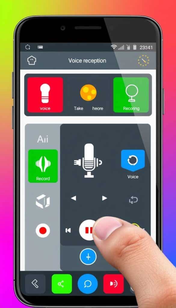 Application RoboVox sur smartphone montrant l'interface tactile pour modifier sa voix en temps réel