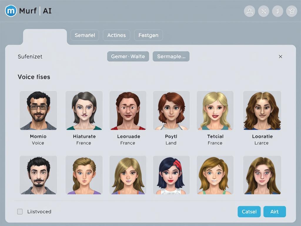 Démonstration des différentes voix disponibles dans Murf AI avec interface multilingue
