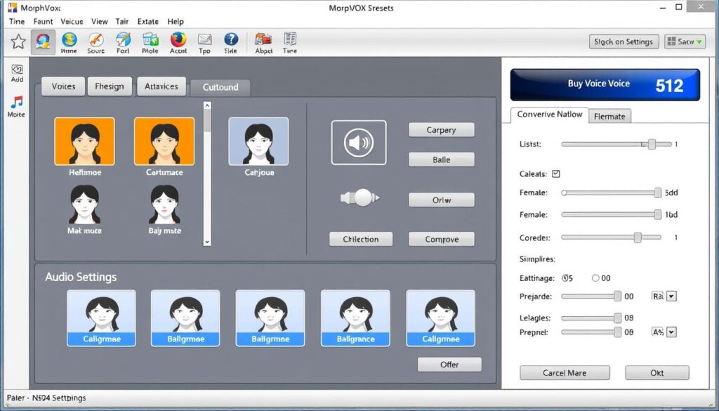 Interface de MorphVOX Junior montrant les options de modification vocale et les préréglages disponibles