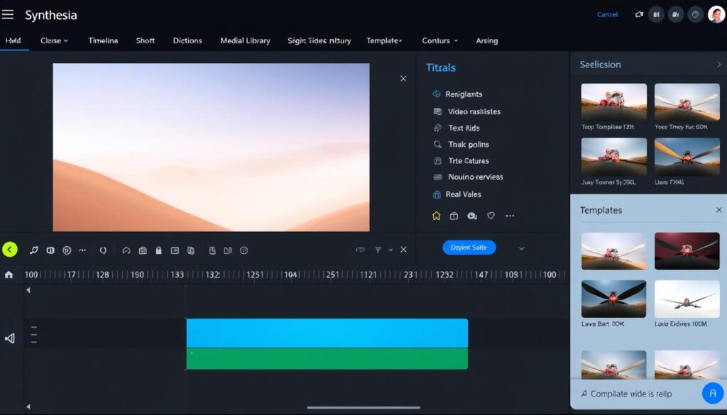 Interface d'édition Synthesia avec timeline et options de personnalisation