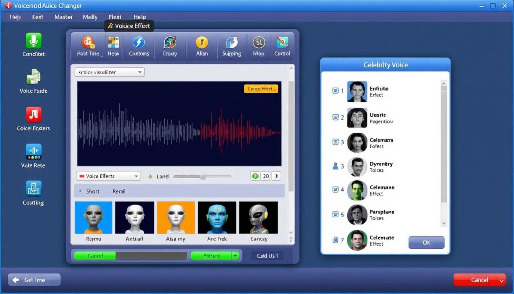 Interface du logiciel Voicemod montrant les différents effets vocaux disponibles en temps réel