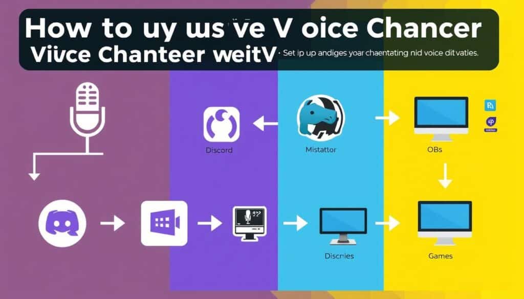 Schéma montrant comment configurer un voice changer IA temps réel avec différentes applications